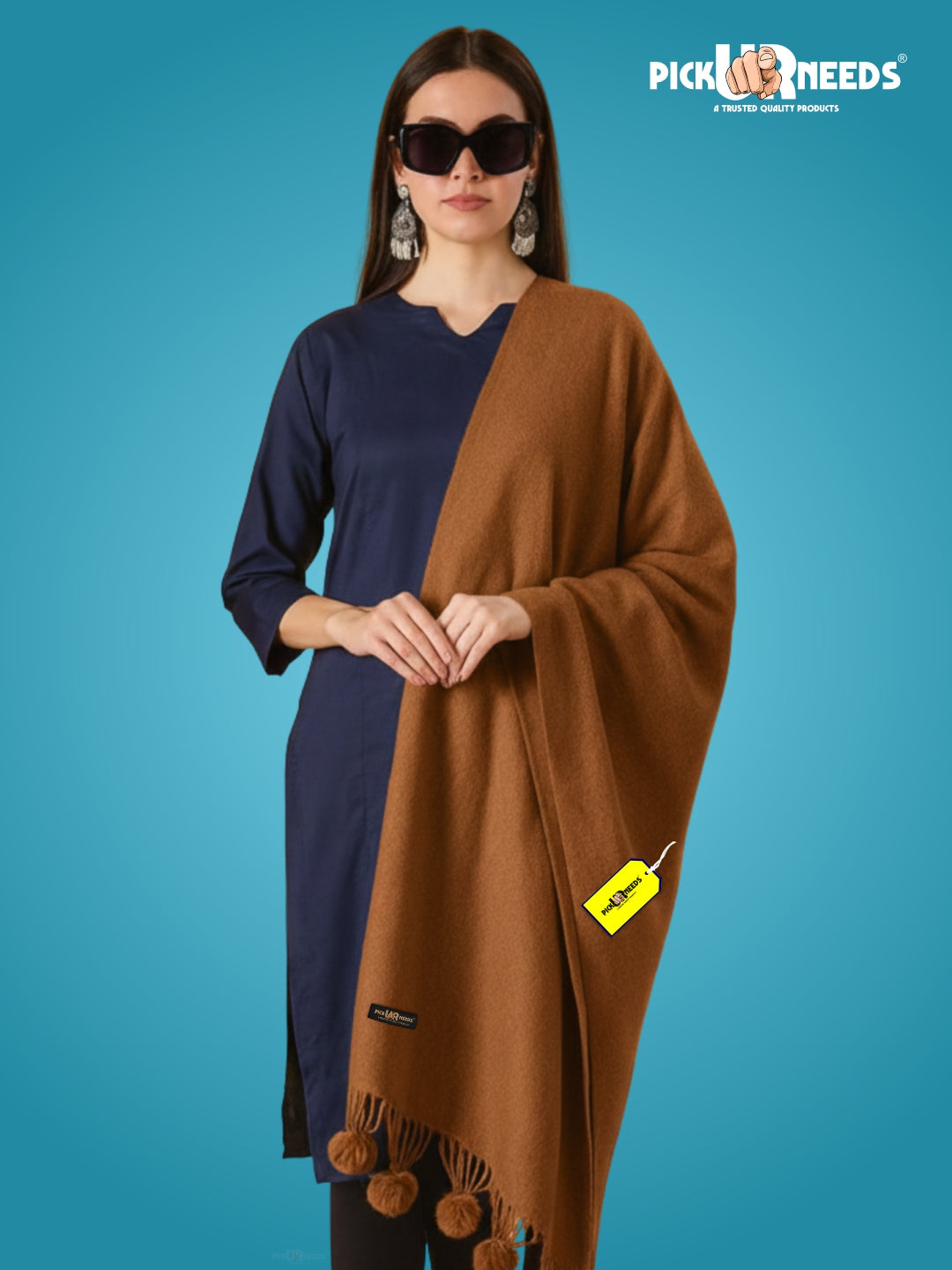 Pick Ur Needs Premium Women’s Wool Blend Scarf Soft Woolen Shawl Winter Stole with Tassels & Pom Poms