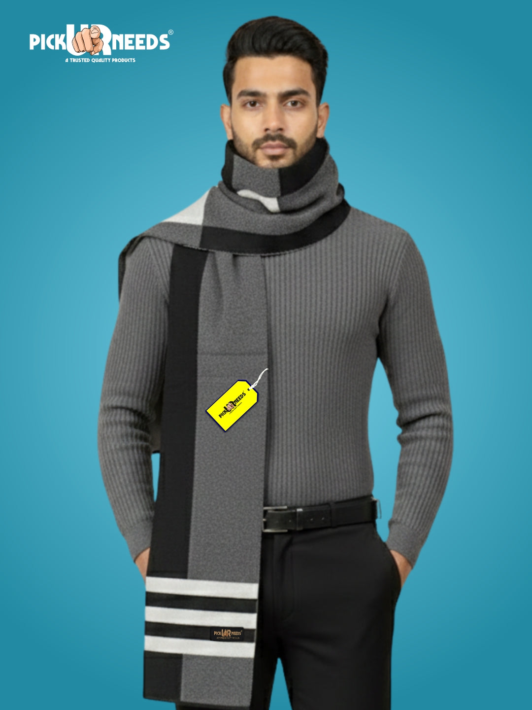 Pick Ur Needs Men’s Premium Winter Wool Muffler – Soft & Warm Knitted Scarf for Casual, Office & Travel Stylish Stripe Design
