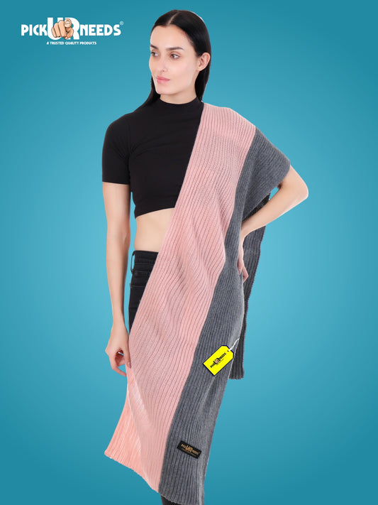 Pick Ur Needs Women’s Winter Wool Muffler Scarf – Premium Soft Knitted Dual-Tone Warm Shawl Wrap for Winter Travel, Casual
