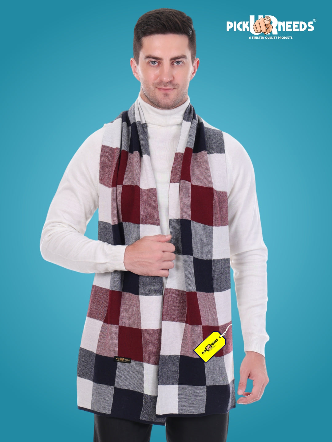 Pick Ur Needs Men’s Woolen Muffler Stylish Checked Soft & Warm Wool Blend Winter Scarf Hand Washable Neck Wrap