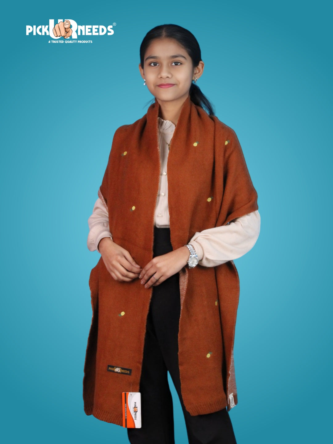 Pick Ur Needs Women's Knit Shawl Wrap with Border Soft, Warm & Lightweight Winter Stole Elegant Tan Bordered Scarf for Girls