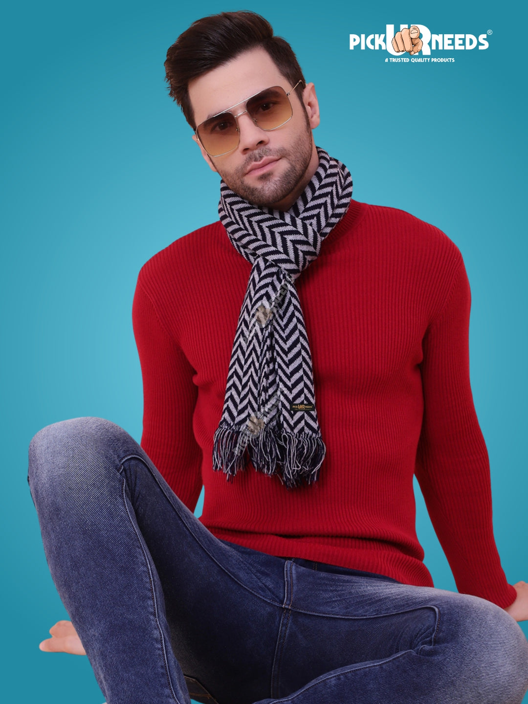 Pick Ur Needs Men's Stylish Zig Zag Knit Scarf  Soft, Warm & Breathable Fabric for Causal & Formal Wear Winter Muffler