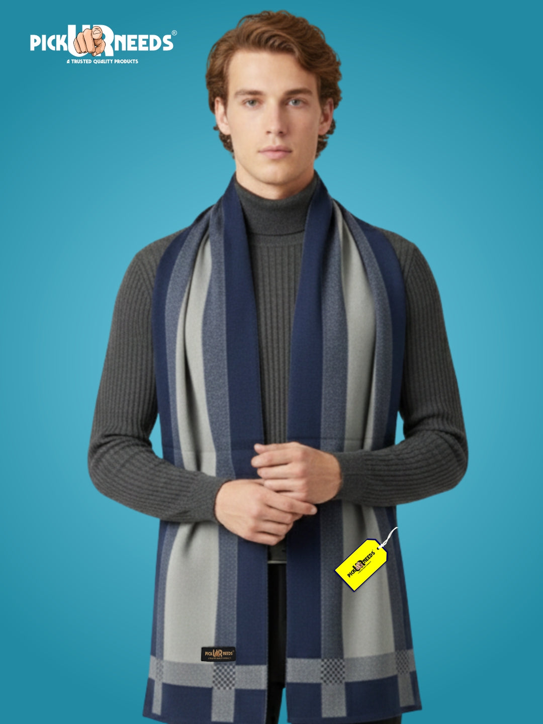 Pick Ur Needs Men’s Premium Winter Wool Muffler – Soft & Warm Knitted Scarf for Casual, Office & Travel Stylish Stripe Design