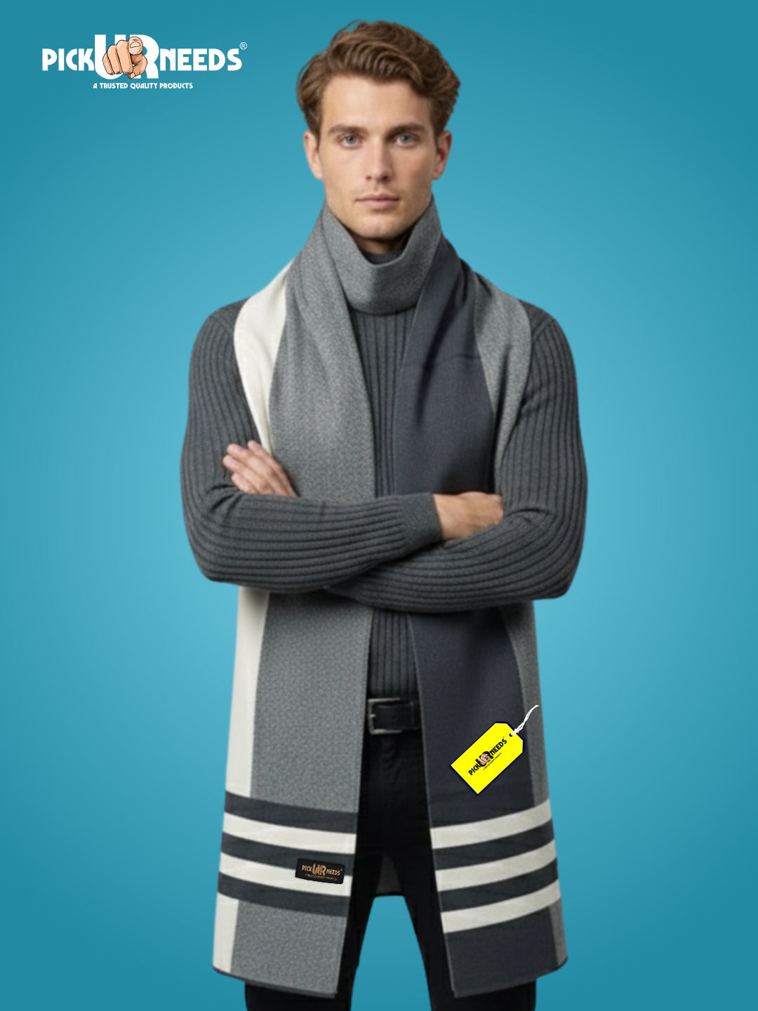 Pick Ur Needs Men’s Premium Winter Wool Muffler – Soft & Warm Knitted Scarf for Casual, Office & Travel Stylish Stripe Design