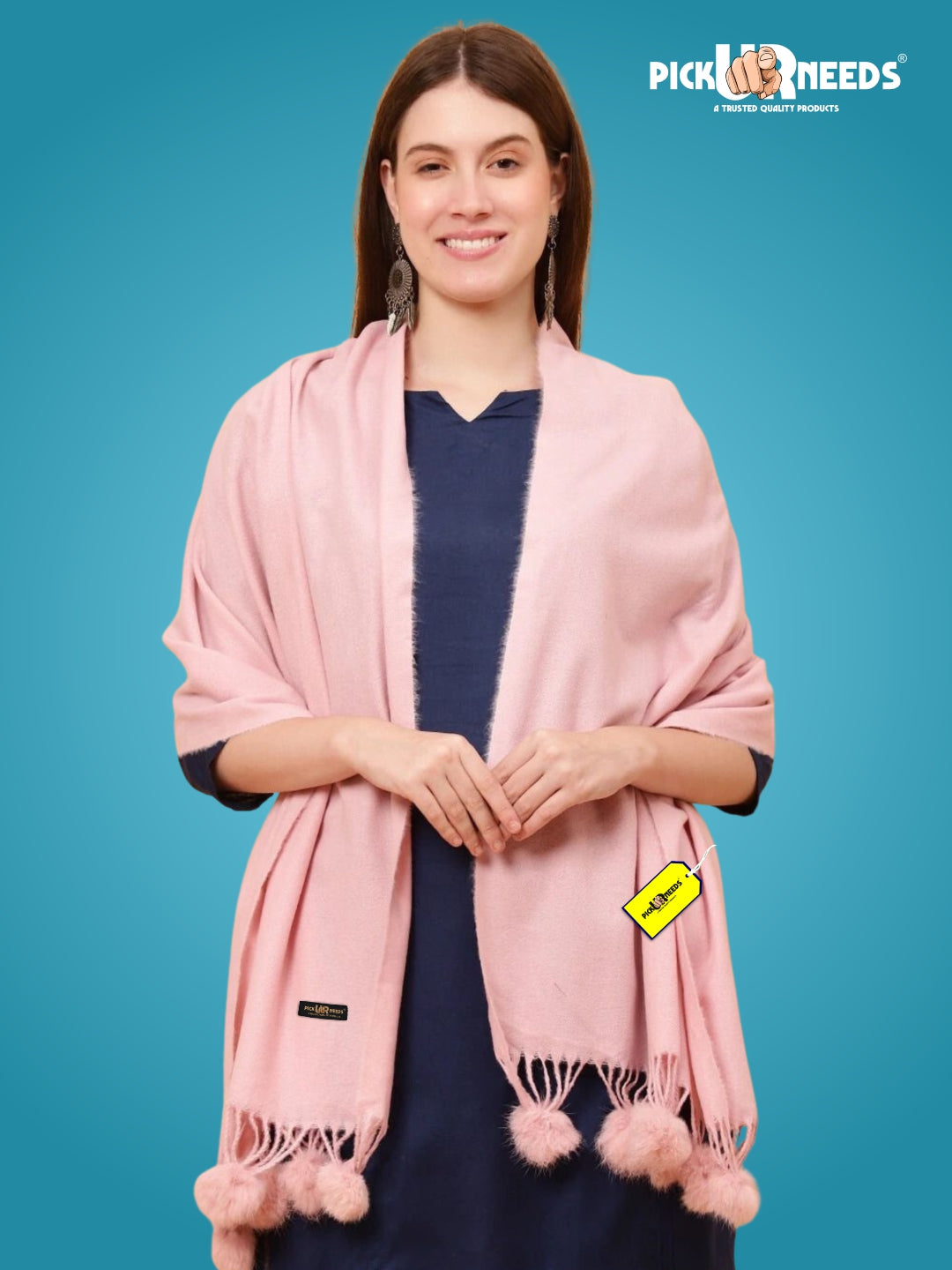 Pick Ur Needs Premium Women’s Wool Blend Scarf Soft Woolen Shawl Winter Stole with Tassels & Pom Poms