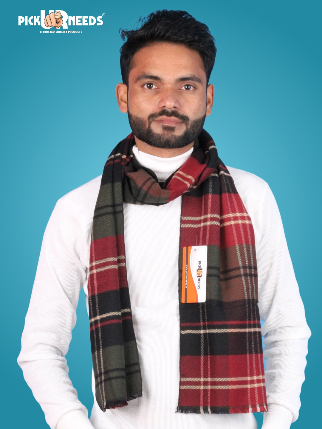 Pick Ur Needs Premium Winter Muffler for Men Soft Wool-Blend Checked Scarf Warm, Lightweight & Stylish Muffler for Office, Casual & Outdoor Wear