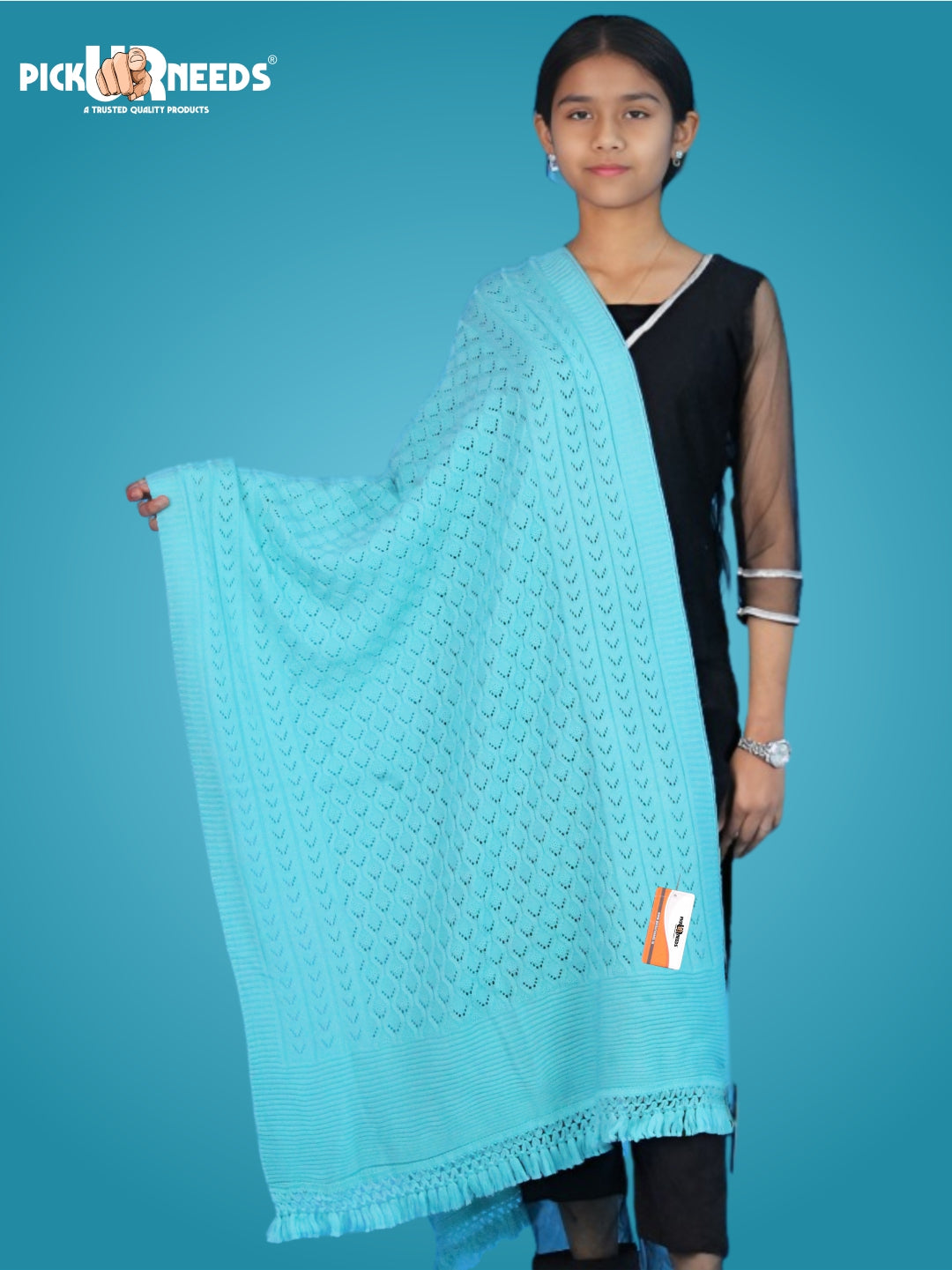 Pick Ur Needs Women’s Premium Knitted Winter Soft Shawl Woolen Warm Stole with Elegant Lace Pattern & Tassels For Girls