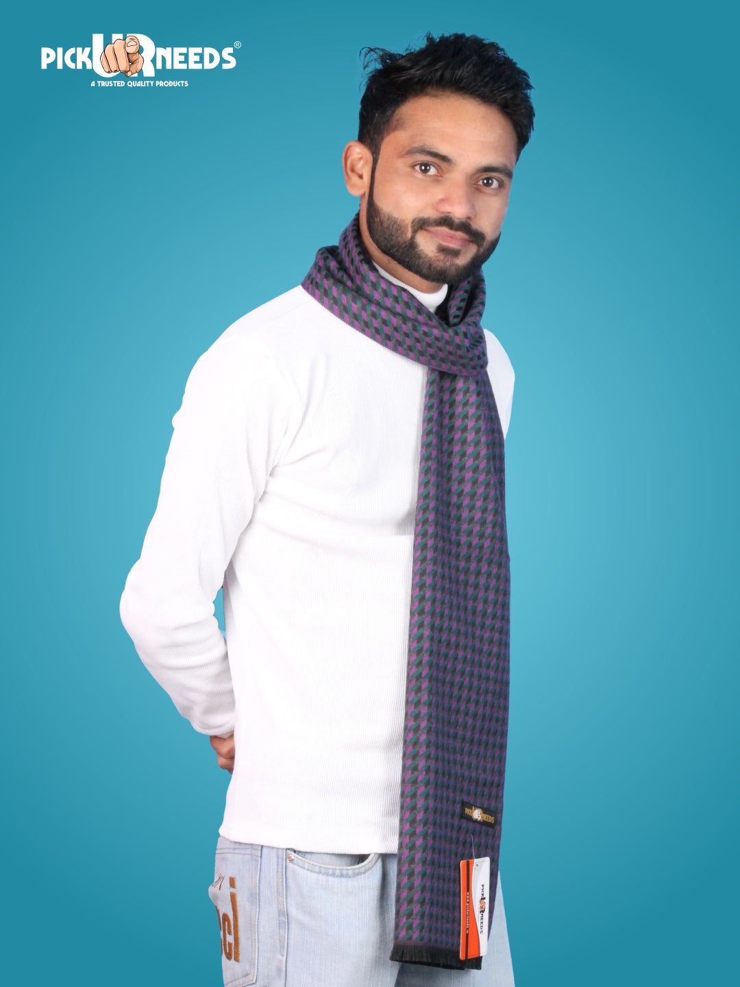 Pick Ur Needs Wool Blend Muffler for Men Soft Winter Scarf with Elegant Checks All-Day Comfort