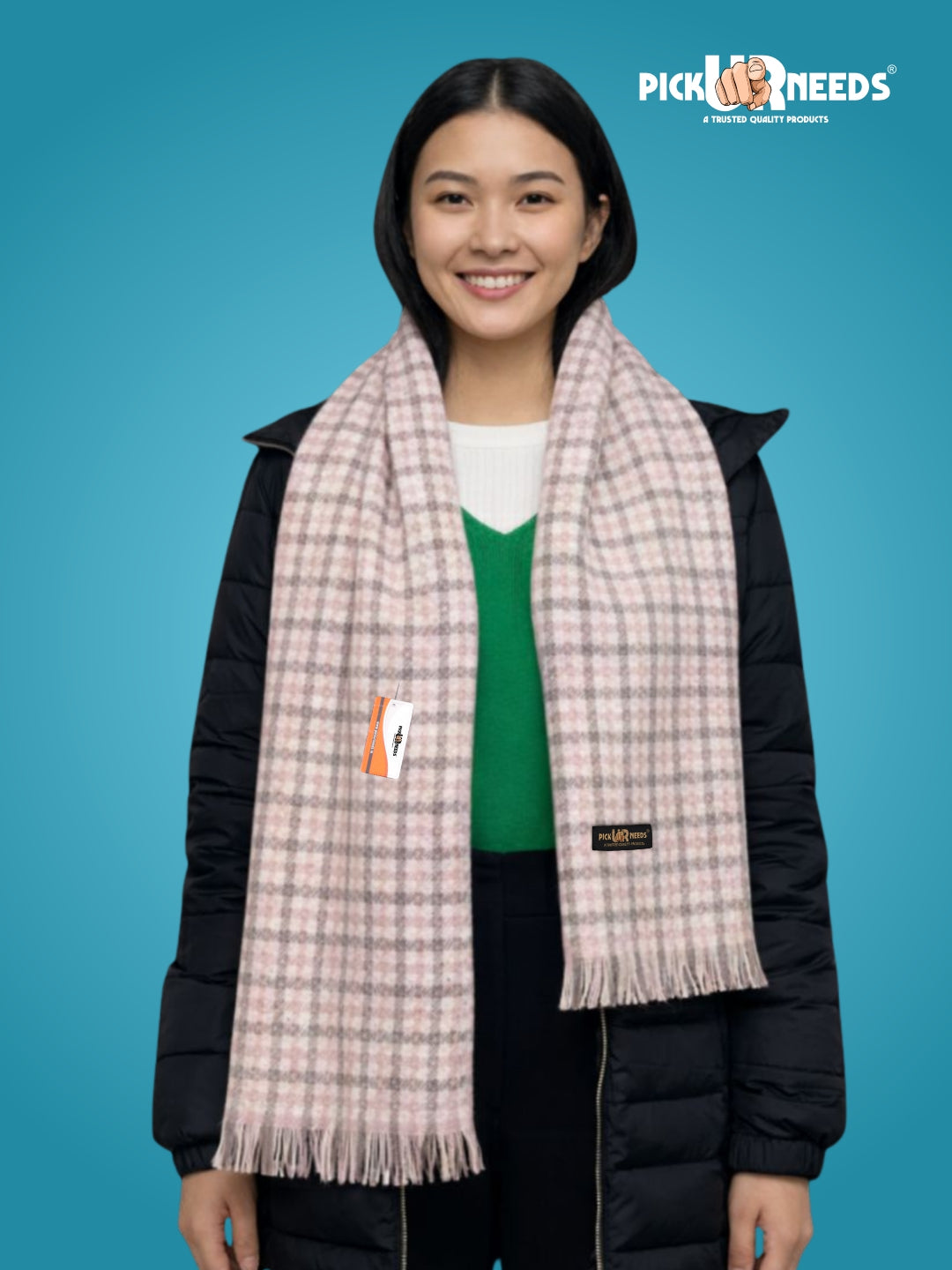Pick Ur Needs Cashmere Premium Checkered Scarf for Women Soft Winter Muffler with Fringe