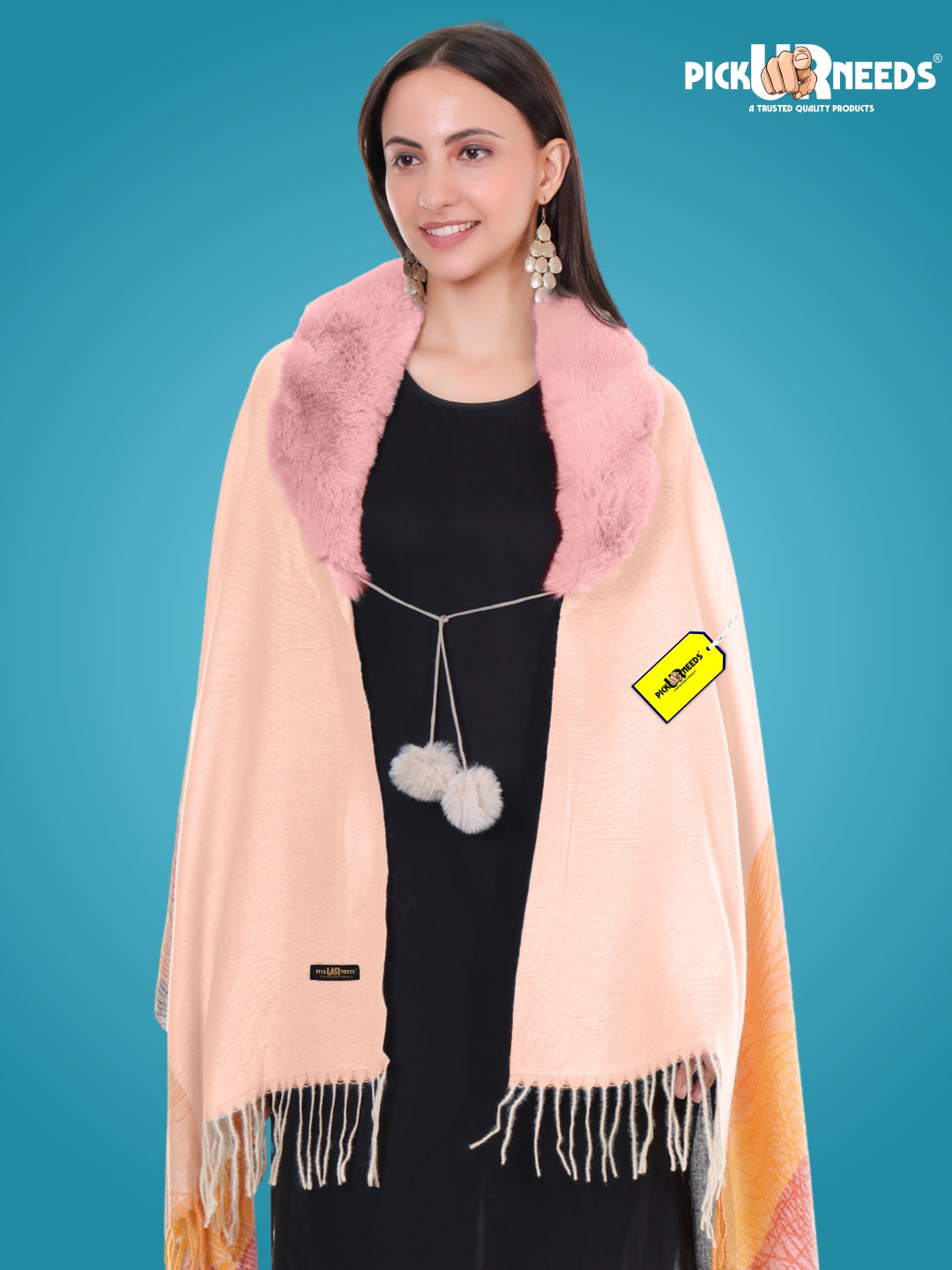 Pick Ur Needs Women’s Winter Shawl  Soft Woolen Stole with Faux Fur Collar  Elegant Poncho Shrug Wrap for Winter Warm Designer Scarf for Ladies