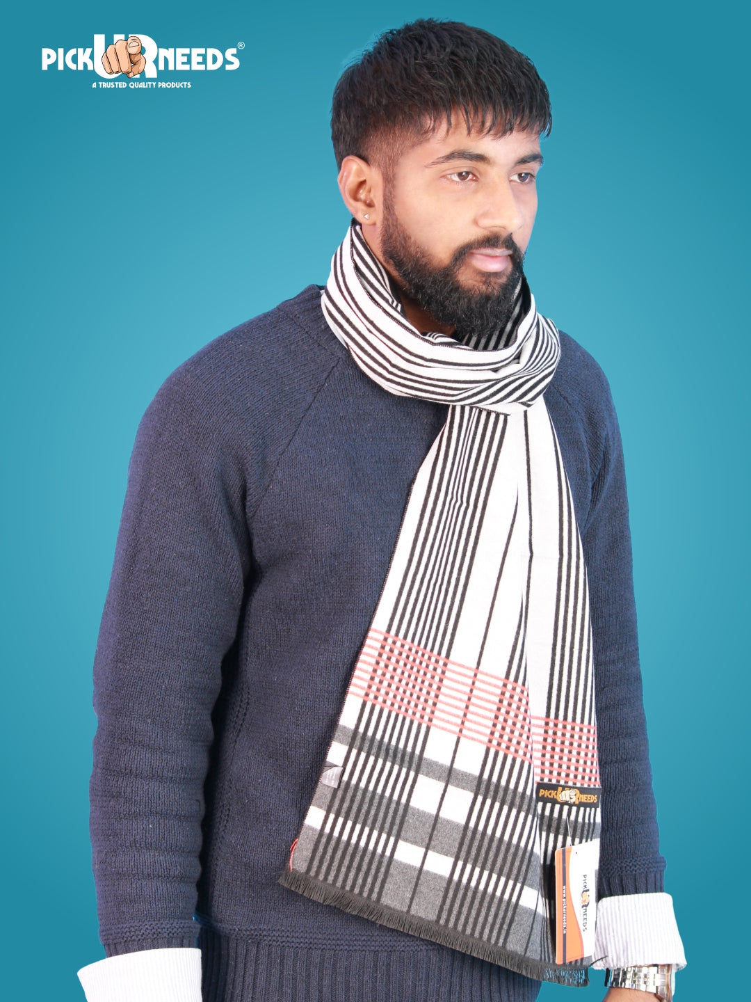 Pick Ur Needs Wool Blend Muffler for Men Soft Winter Scarf with Elegant Checks All-Day Comfort