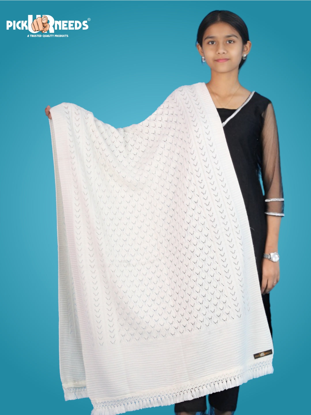 Pick Ur Needs Women’s Premium Knitted Winter Soft Shawl Woolen Warm Stole with Elegant Lace Pattern & Tassels For Girls