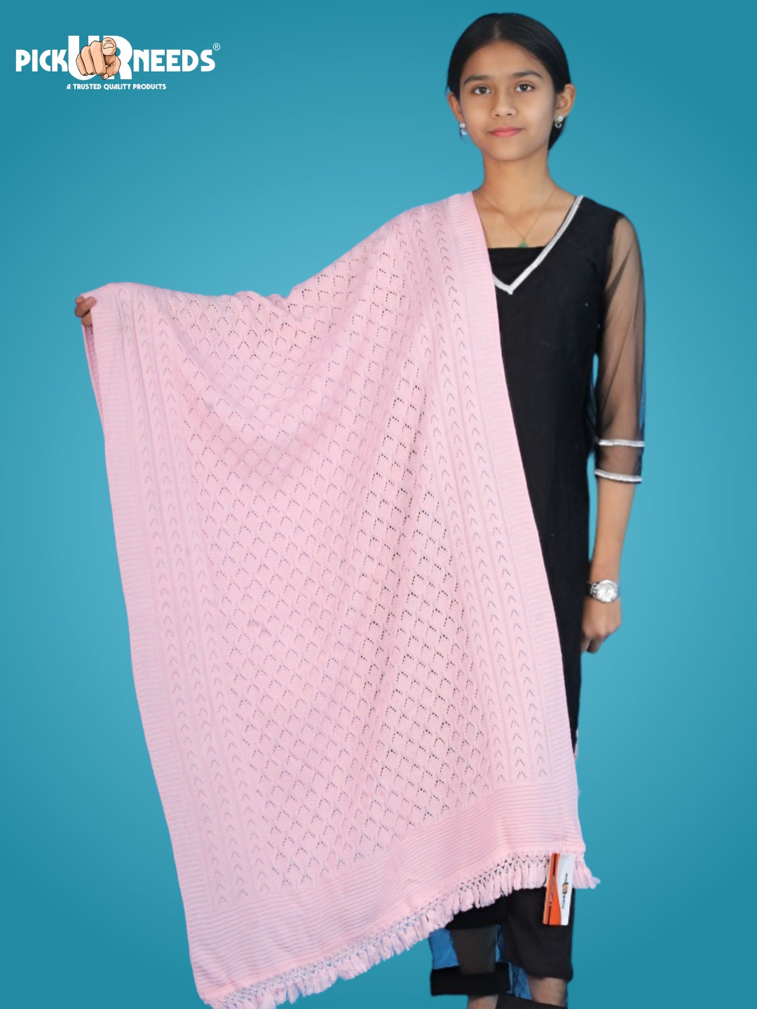 Pick Ur Needs Women’s Premium Knitted Winter Soft Shawl Woolen Warm Stole with Elegant Lace Pattern & Tassels For Girls