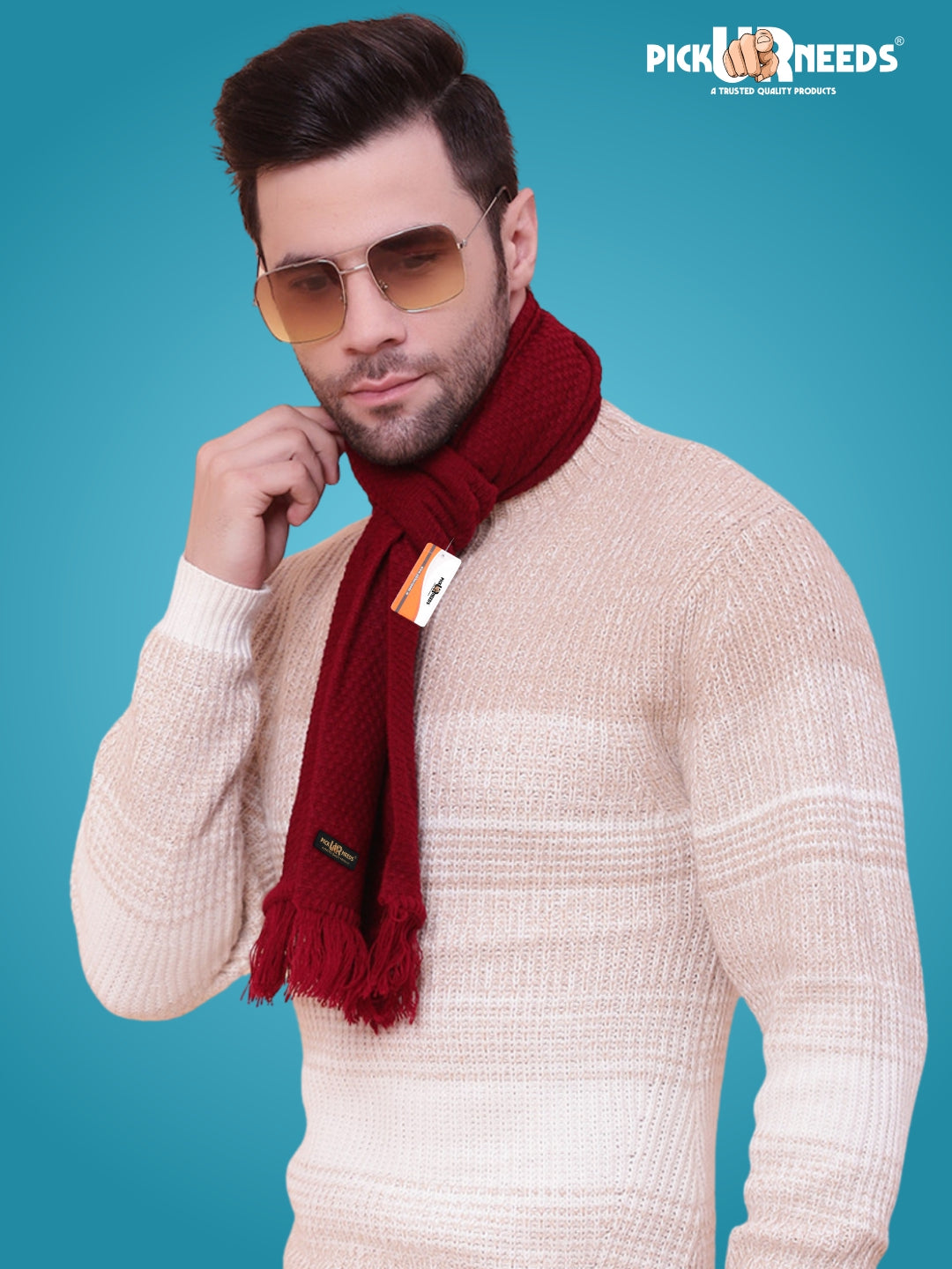 Pick Ur Needs Premium Soft Knitted Winter Muffler for Men Elegant Wool Blend Scarf with Tassel Fringe Stylish Warm Winter Wear for Casual & Formal Outfits