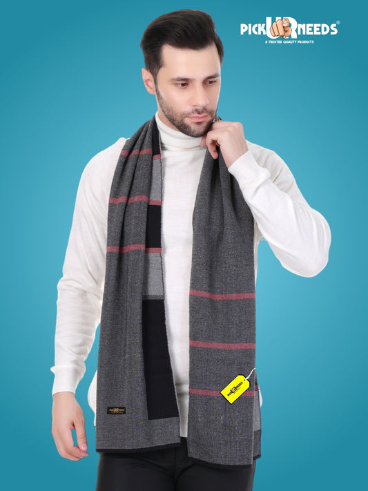 Pick Ur Needs Men’s Premium Winter Wool Muffler – Soft & Warm Knitted Scarf for Casual, Office & Travel Stylish Stripe Design