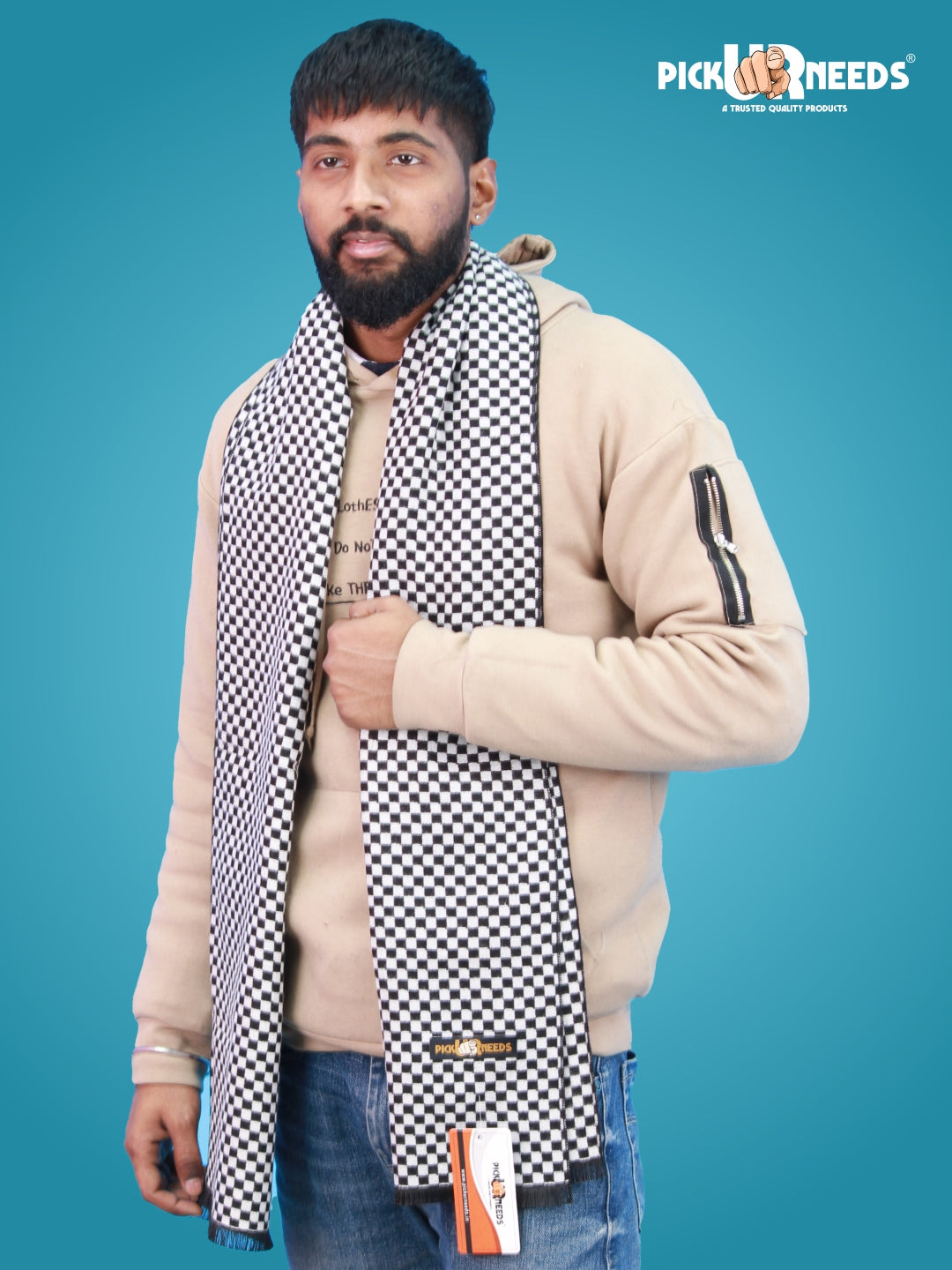 Pick Ur Needs Wool Blend Muffler for Men Soft Winter Scarf with Elegant Checks All-Day Comfort