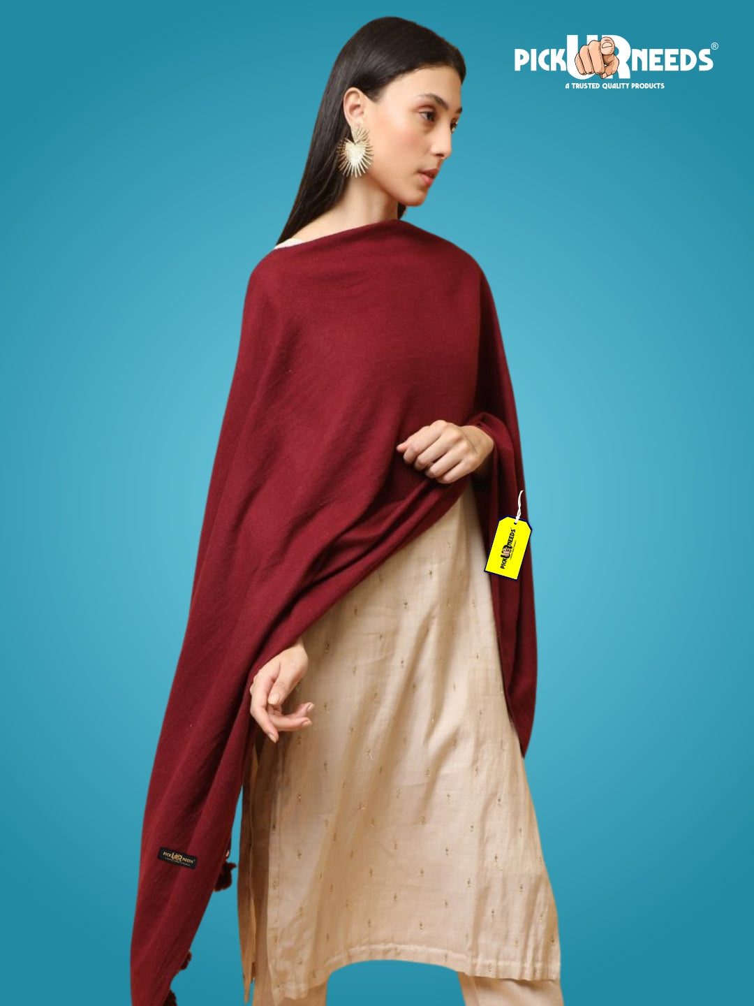 Pick Ur Needs Premium Women’s Wool Blend Scarf Soft Woolen Shawl Winter Stole with Tassels & Pom Poms