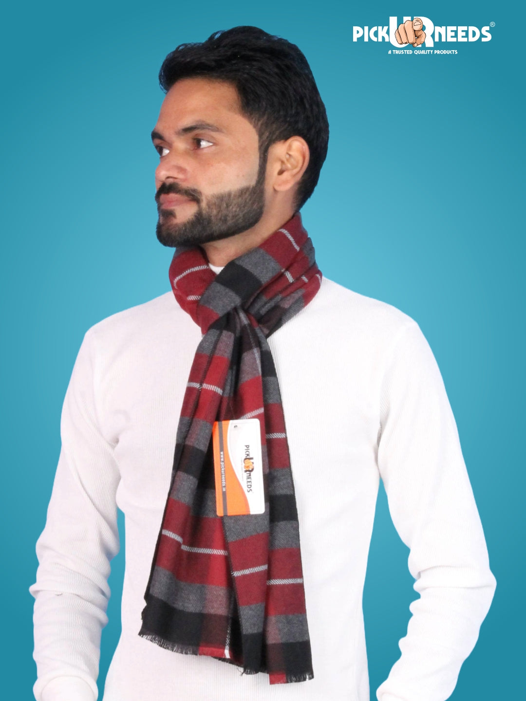 Pick Ur Needs Premium Winter Muffler for Men Soft Wool-Blend Checked Scarf Warm, Lightweight & Stylish Muffler for Office, Casual & Outdoor Wear