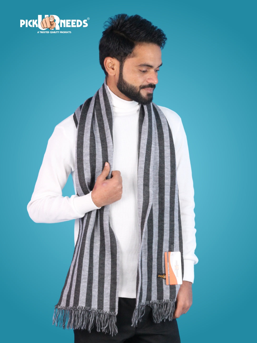 Pick Ur Needs Premium Soft Winter Muffler for Men Stylish Striped Woolen Scarf Warm & Comfortable