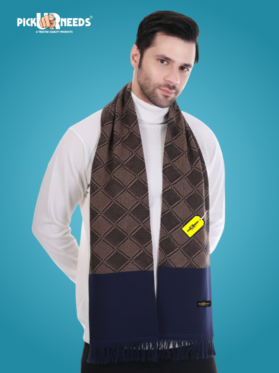 Pick Ur Needs Men’s Premium Winter Scarf Soft Knitted Muffler with Diamond Pattern Warm, Stylish & Lightweight for Cold Weather