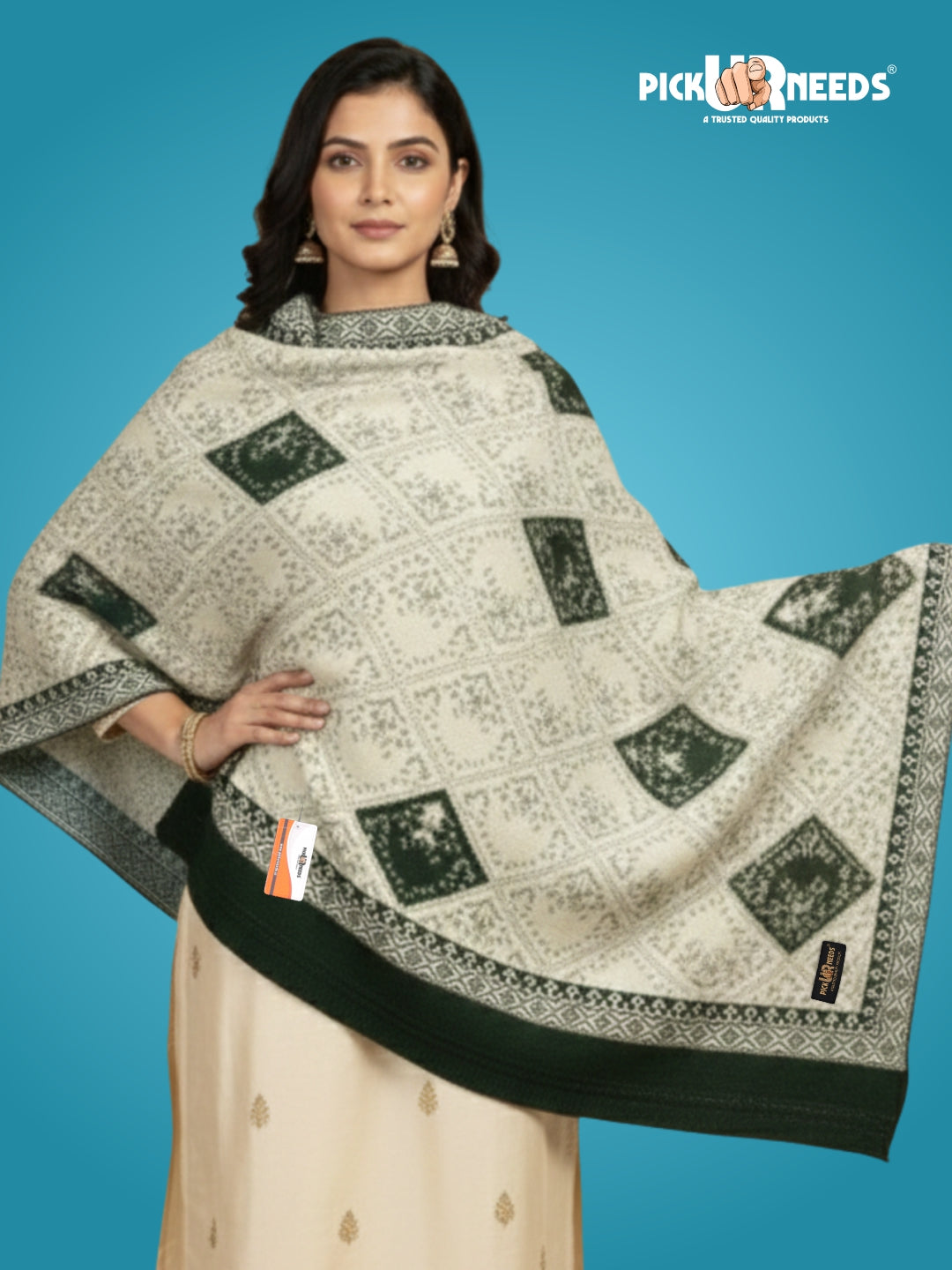 Pick Ur Needs Woolen Shawl for Women | Warm Winter Wool Fabric Shawls with Traditional Prints | Soft & Elegant Ethnic Stole