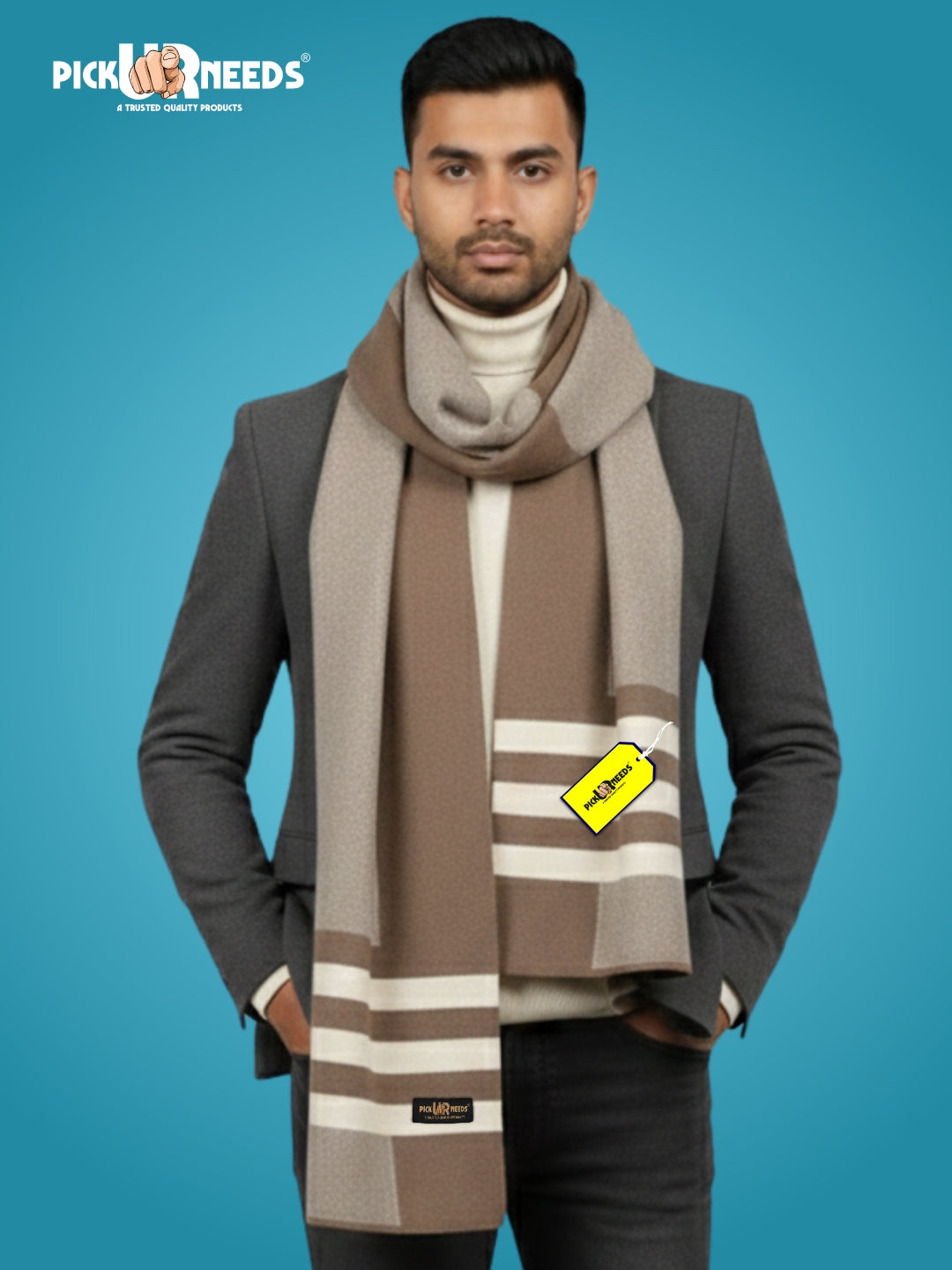 Pick Ur Needs Men’s Premium Winter Wool Muffler – Soft & Warm Knitted Scarf for Casual, Office & Travel Stylish Stripe Design