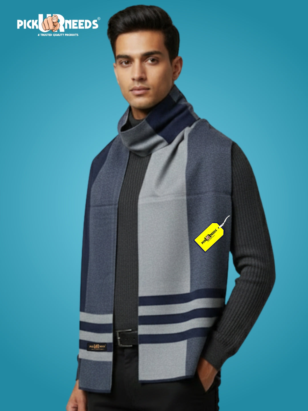 Pick Ur Needs Men’s Premium Winter Wool Muffler – Soft & Warm Knitted Scarf for Casual, Office & Travel Stylish Stripe Design