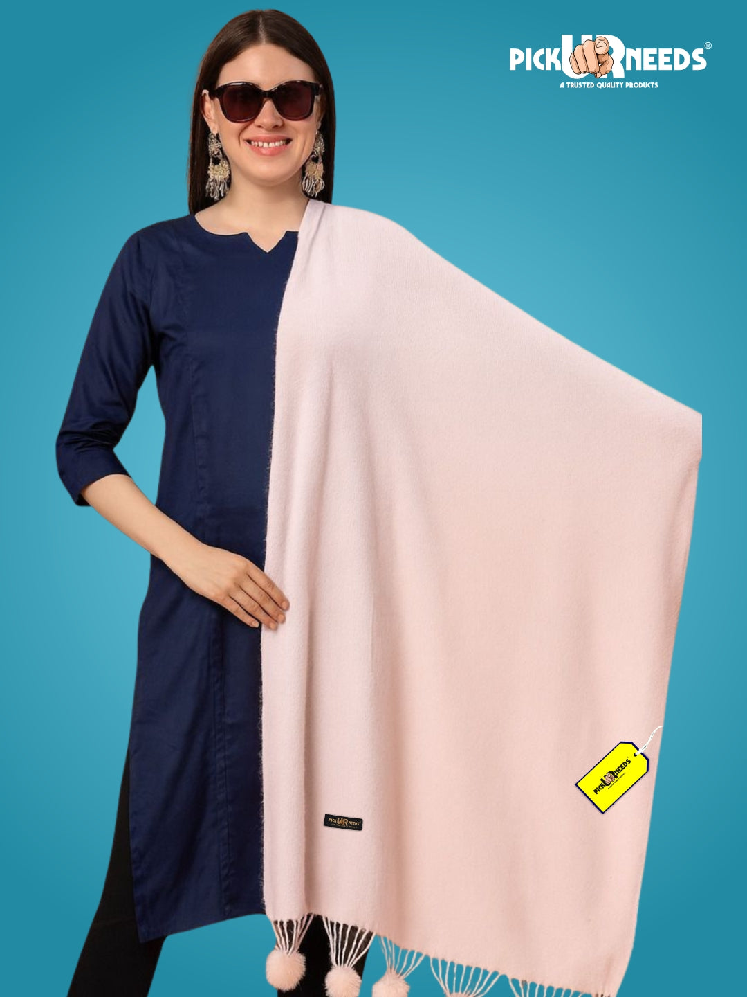 Pick Ur Needs Premium Women’s Wool Blend Scarf Soft Woolen Shawl Winter Stole with Tassels & Pom Poms