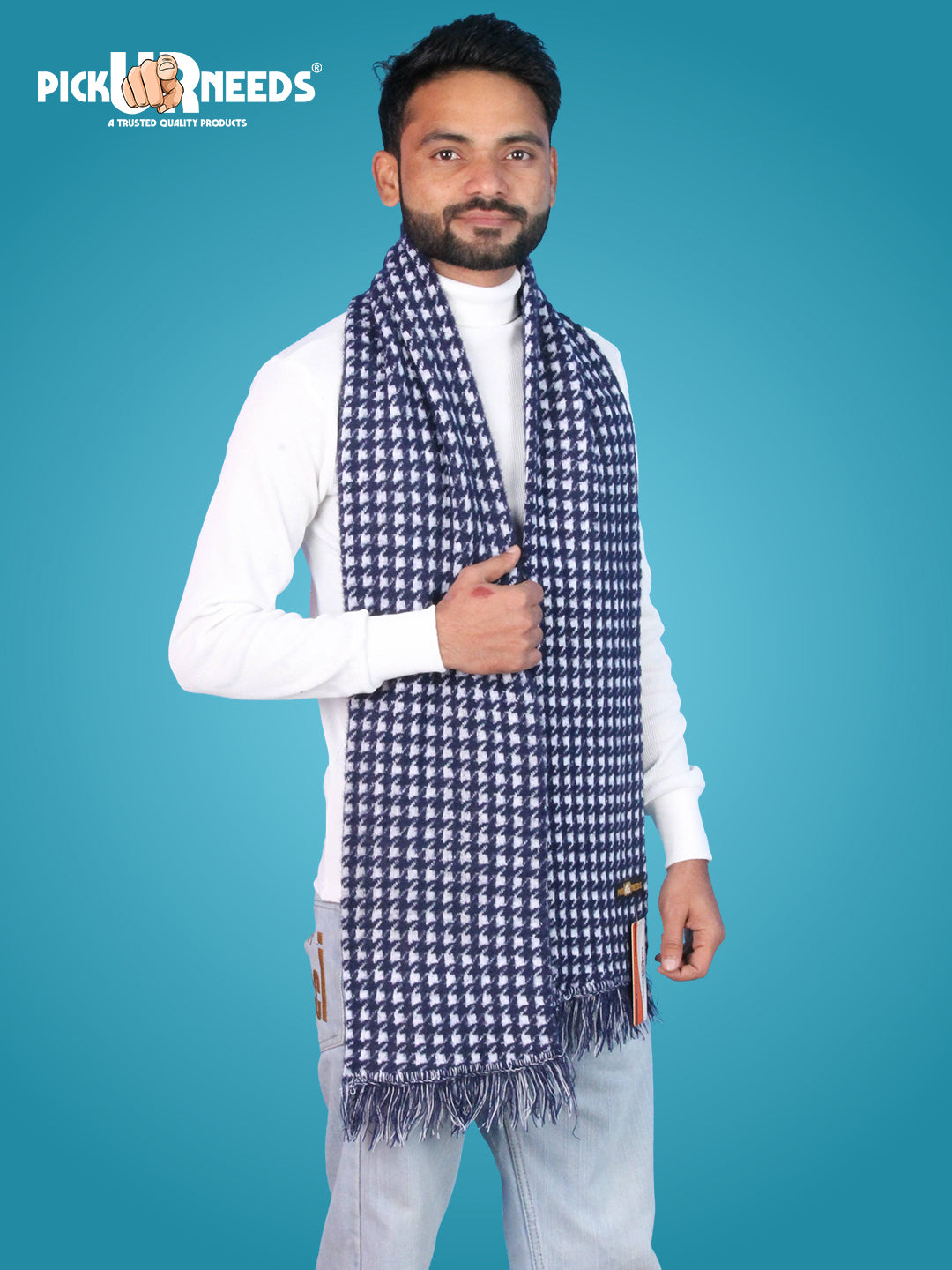Pick Ur Needs Soft Warm Woolen Premium Winter Muffler for Men Scarf with Stylish Check Pattern Long & Comfortable Cold Weather Neck Wrap