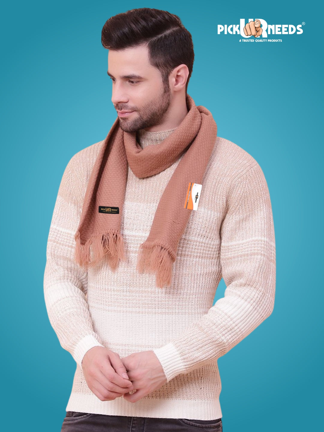 Pick Ur Needs Premium Soft Knitted Winter Muffler for Men Elegant Wool Blend Scarf with Tassel Fringe Stylish Warm Winter Wear for Casual & Formal Outfits