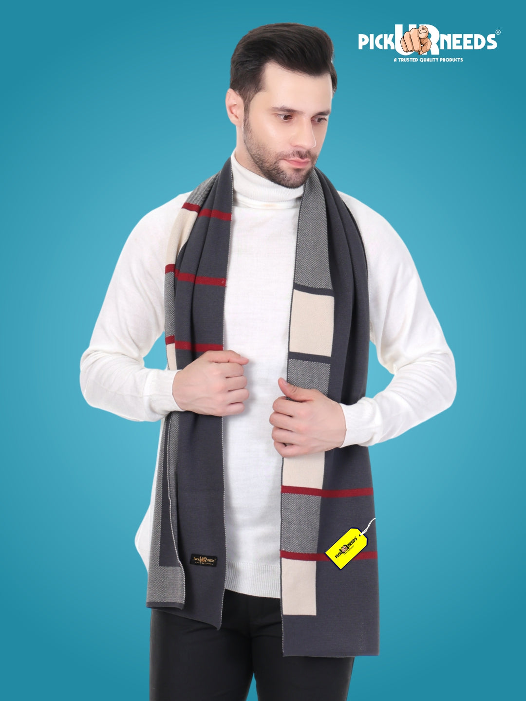 Pick Ur Needs Men’s Premium Winter Wool Muffler – Soft & Warm Knitted Scarf for Casual, Office & Travel Stylish Stripe Design