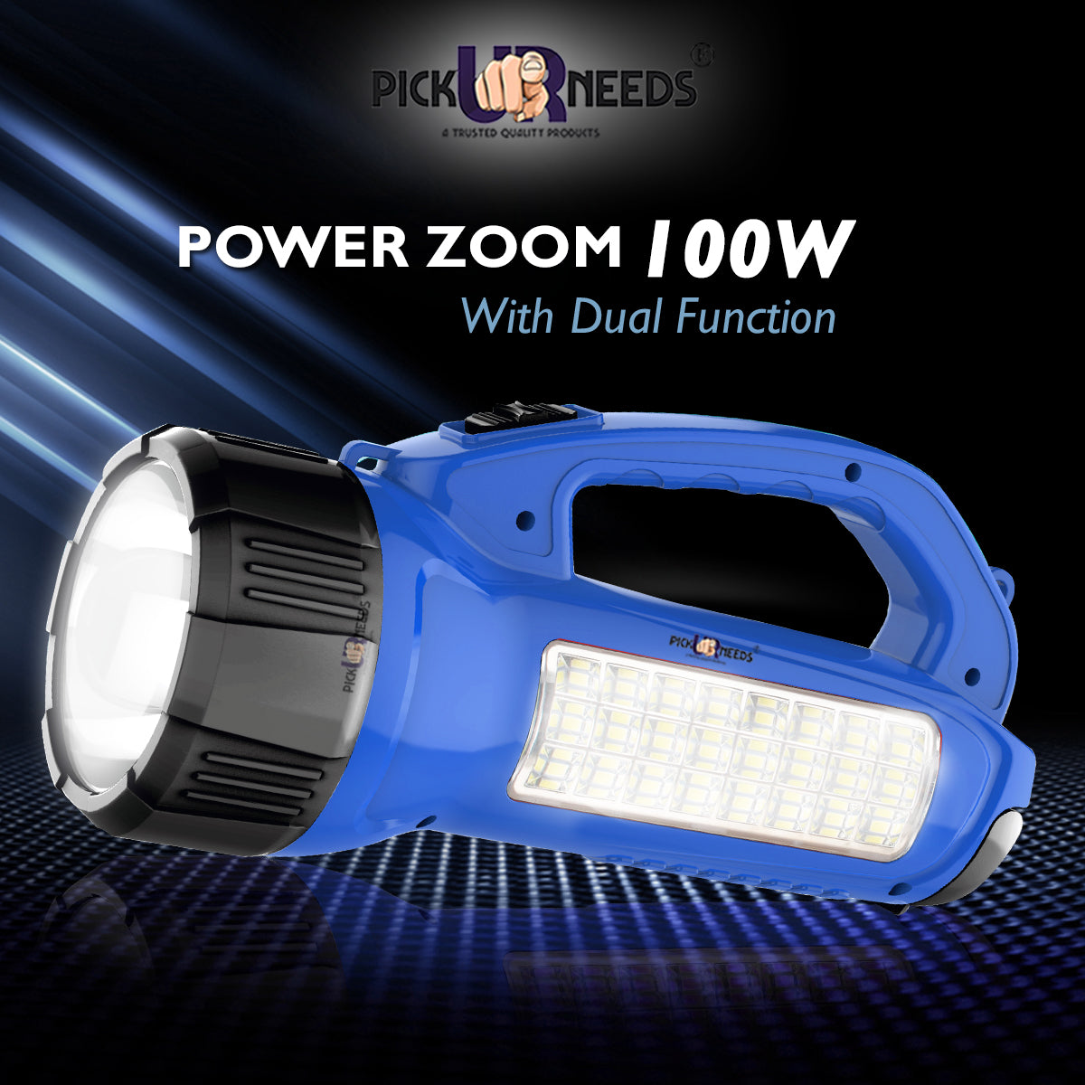 Pick Ur Needs Long Range LED Emergency 100W+24 SMD Rechargeable Search Torch Light