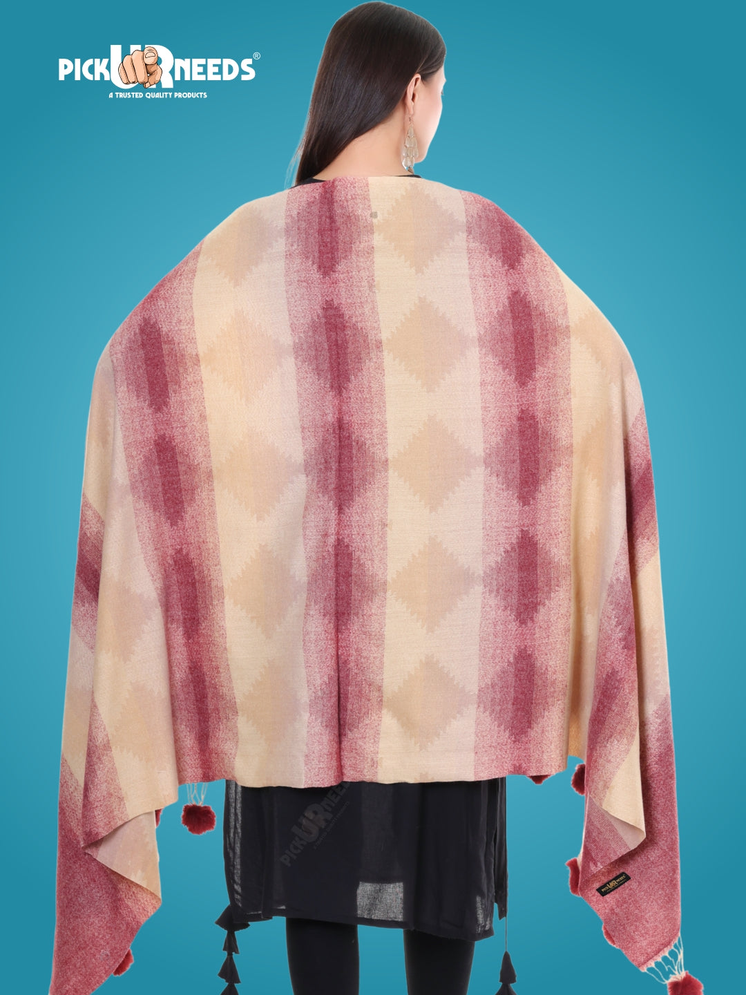 Pick Ur Needs Women’s Soft Woolen Shawl Premium Warm & Breathable Winter Stole  Elegant Striped Design with Tassels
