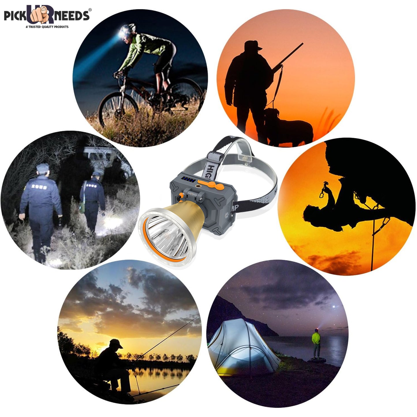Pick Ur Needs Chargeable Head Lamp 3 Blink Mode Aluminum Body 4000mAh Battery 200W Bright LED 5 hrs Torch Emergency Light
