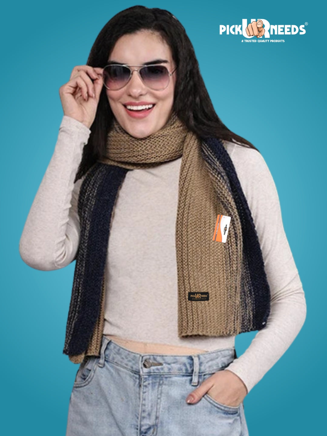 Pick Ur Needs Premium Knitted Winter Scarf for Women – Soft, Warm & Stylish Dual-Tone Muffler Stole