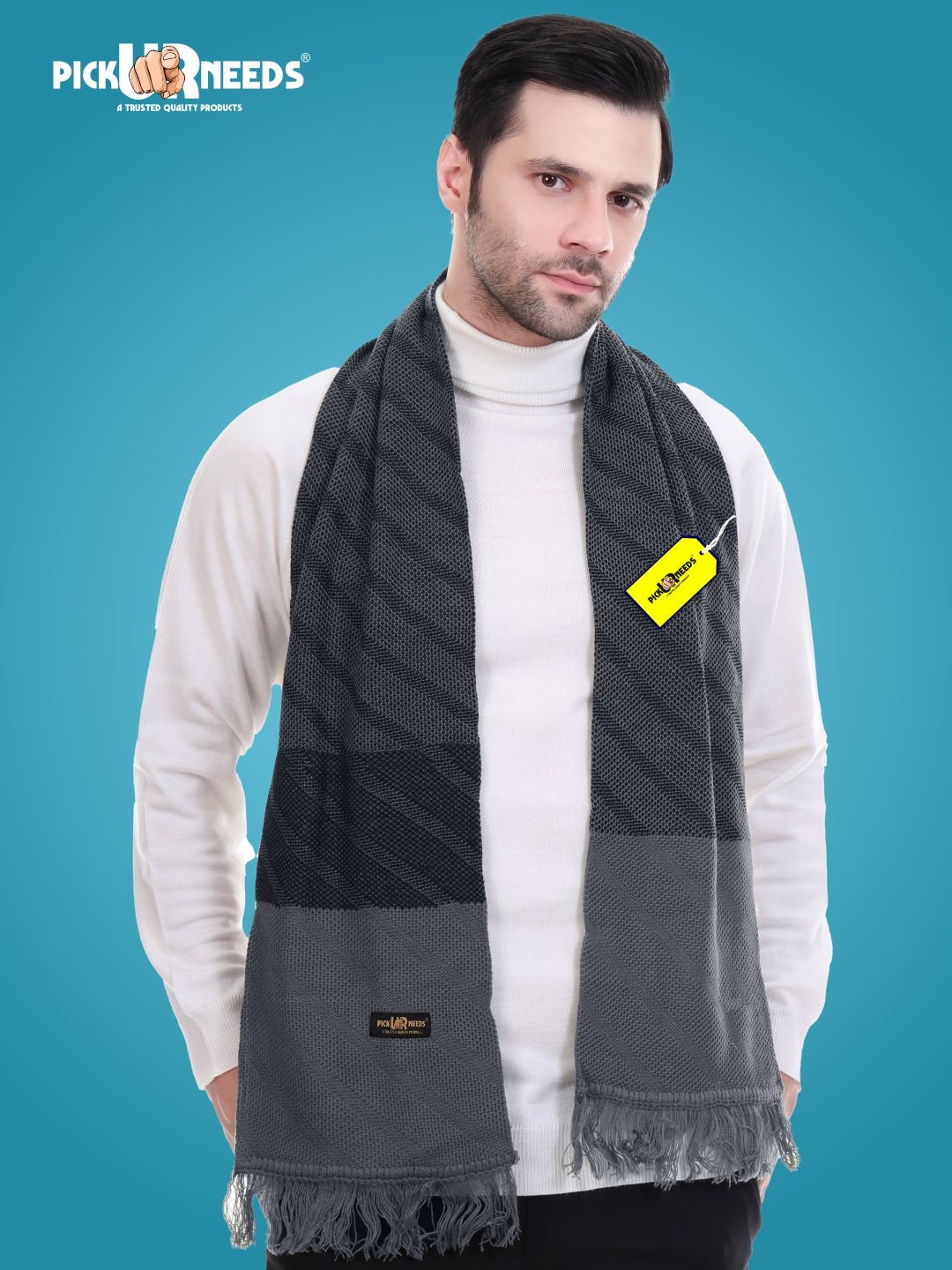 Pick Ur Needs Men’s Premium Winter Scarf Soft Knitted Muffler with Diamond Pattern Warm, Stylish & Lightweight for Cold Weather