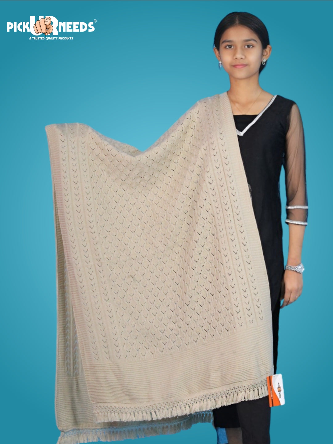 Pick Ur Needs Women’s Premium Knitted Winter Soft Shawl Woolen Warm Stole with Elegant Lace Pattern & Tassels For Girls