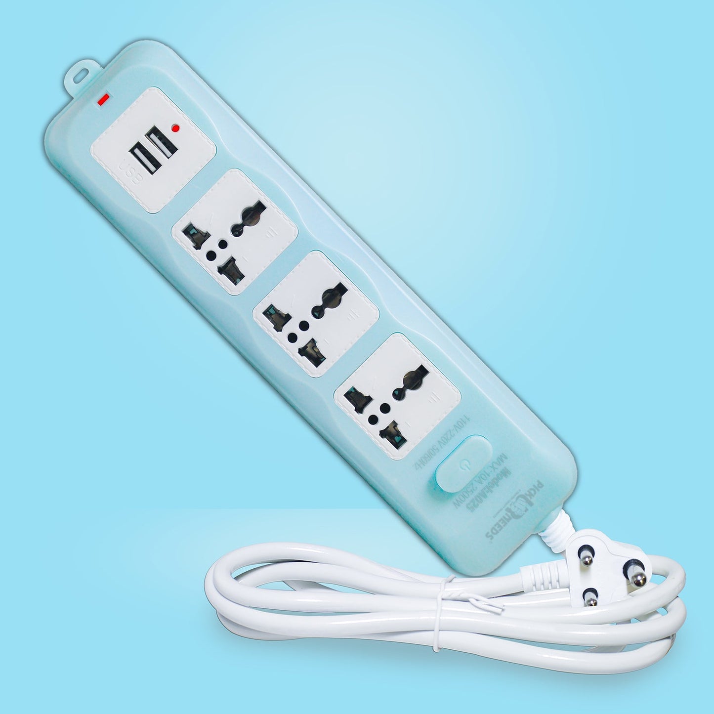 Pick Ur Needs Extension Cord 10A 3 -Way Board with 2 USB Socket 3 Socket Extension Boards for Multi Use