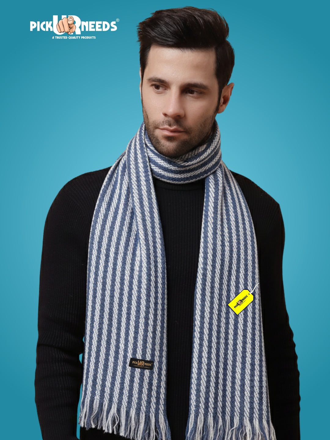 Pick Ur Needs Premium Men's Warm And Stylish Woolen Muffler With Multicolour Stripes And Stylish Tussles Ends