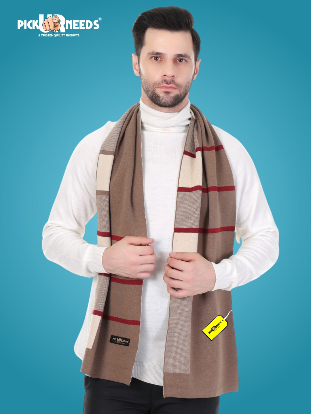Pick Ur Needs Men’s Premium Winter Wool Muffler – Soft & Warm Knitted Scarf for Casual, Office & Travel Stylish Stripe Design
