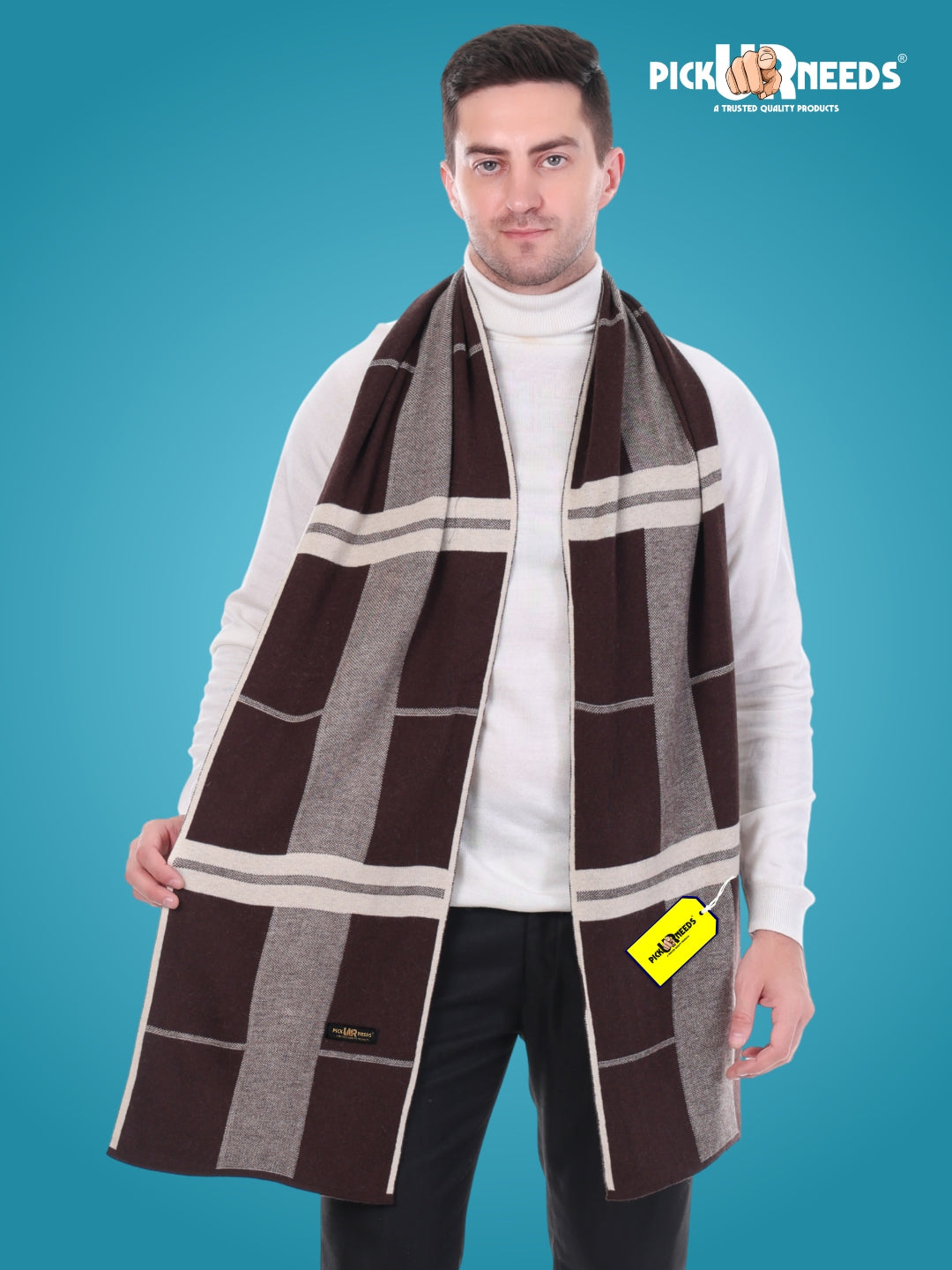 Pick Ur Needs Men’s Woolen Muffler Stylish Checked Soft & Warm Wool Blend Winter Scarf Hand Washable Neck Wrap