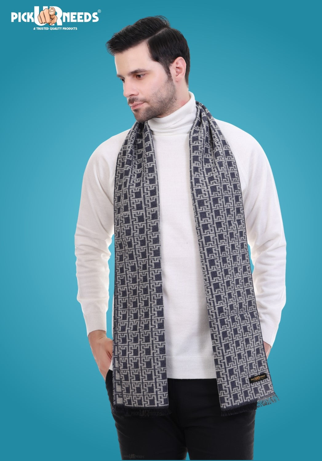 Pick Ur Needs Men's Muffler Check Desgin Premium Woolen Blend Fabric Stylish Look Muffler For Men