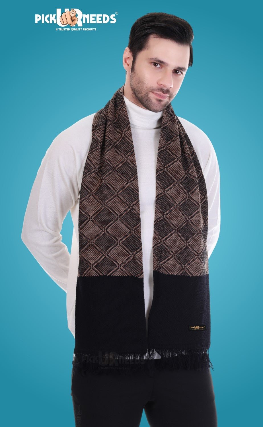 Pick Ur Needs Men’s Premium Winter Scarf Soft Knitted Muffler with Diamond Pattern Warm, Stylish & Lightweight for Cold Weather