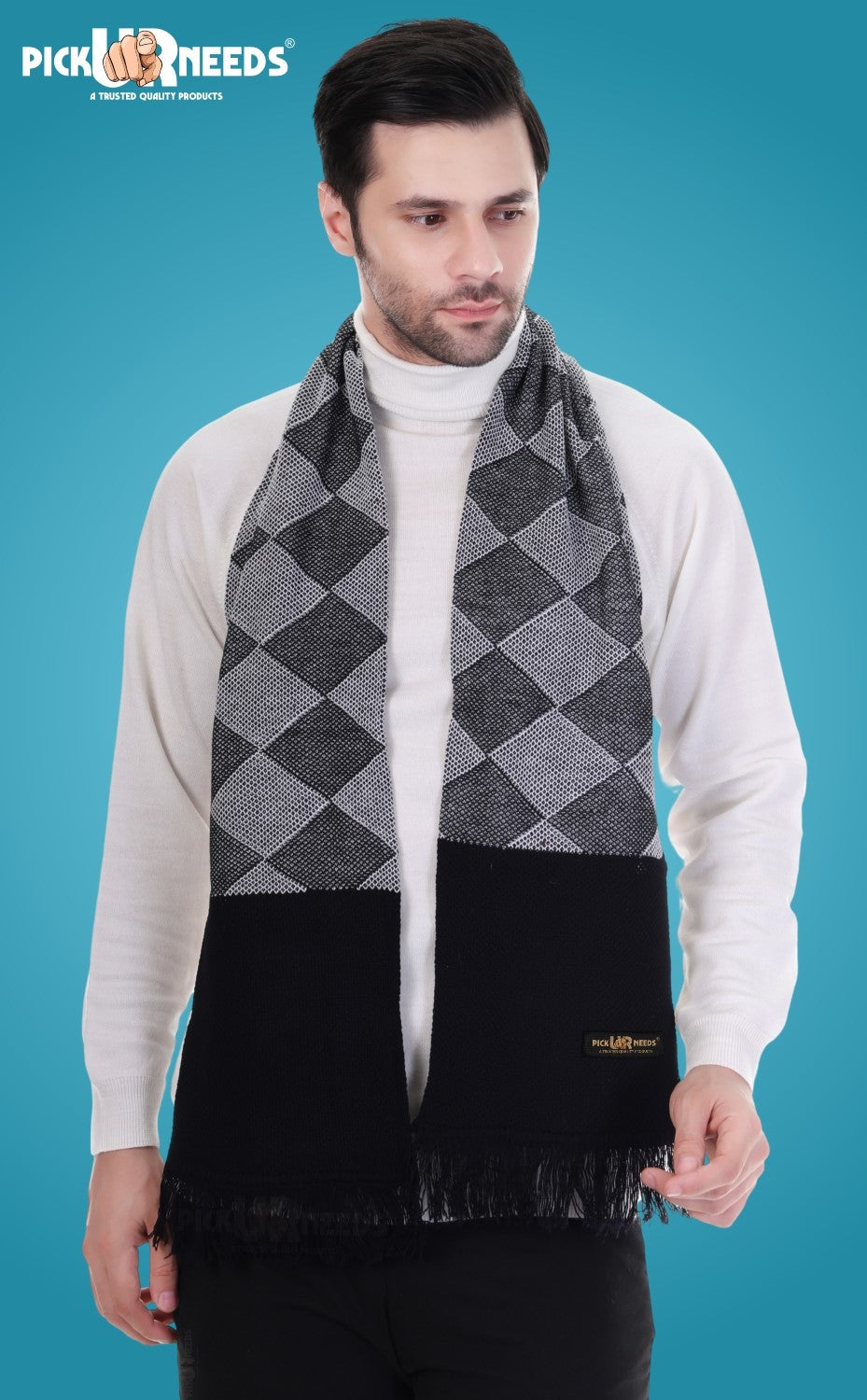 Pick Ur Needs Men’s Premium Winter Scarf Soft Knitted Muffler with Diamond Pattern Warm, Stylish & Lightweight for Cold Weather