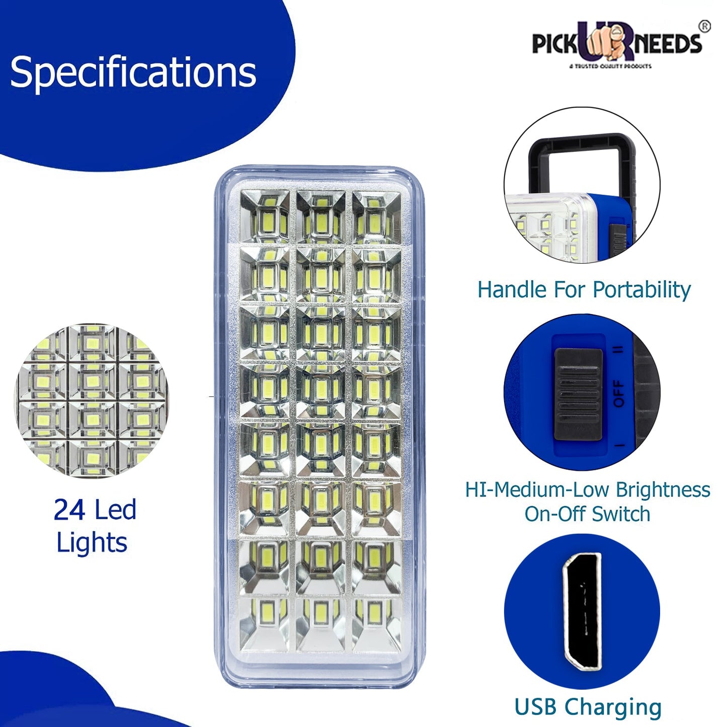 Pick Ur Needs High-Bright 24 LED with Rechargeable Emergency Floor Lantern Lamp Light