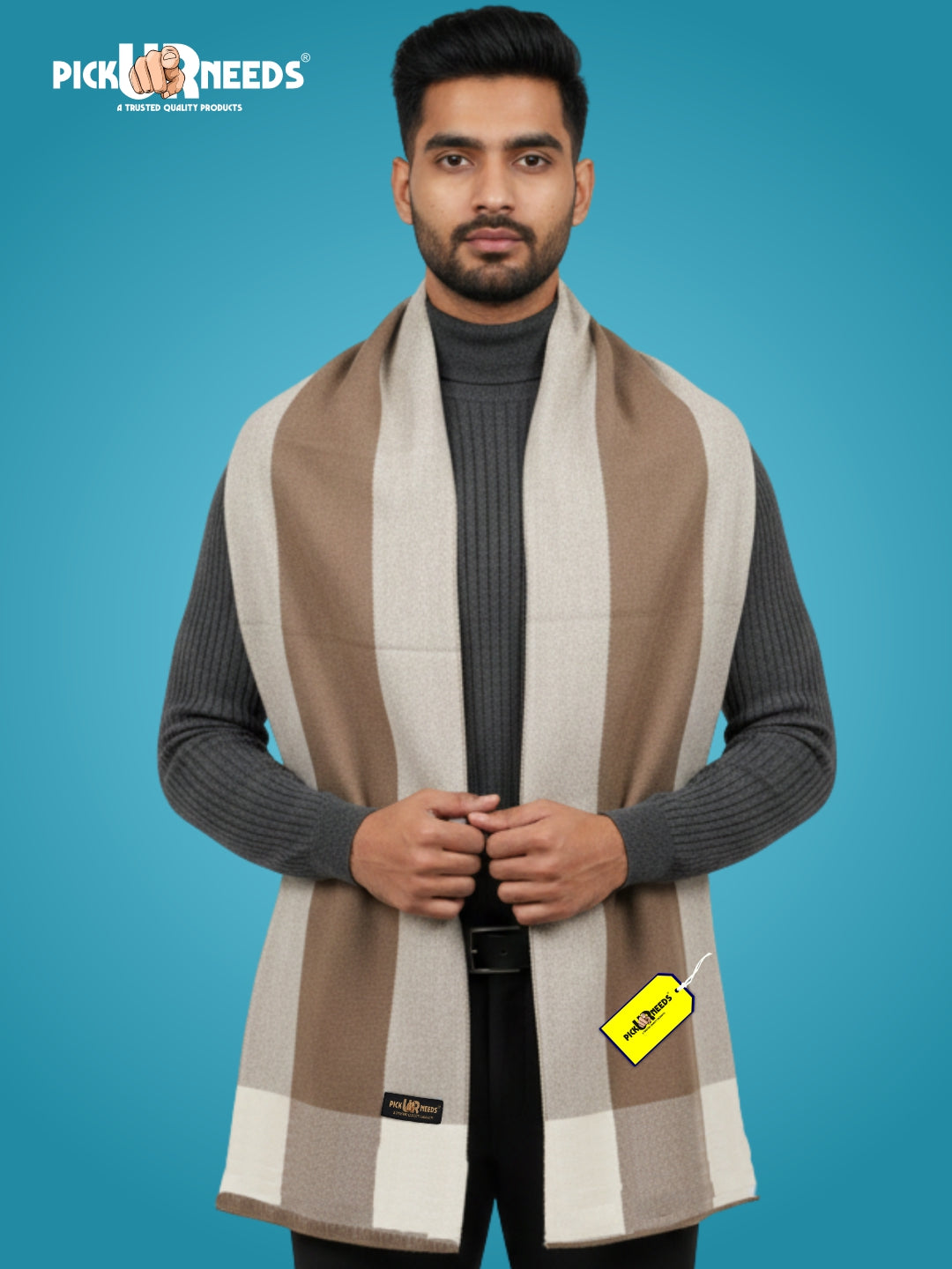 Pick Ur Needs Men’s Premium Winter Wool Muffler – Soft & Warm Knitted Scarf for Casual, Office & Travel Stylish Stripe Design