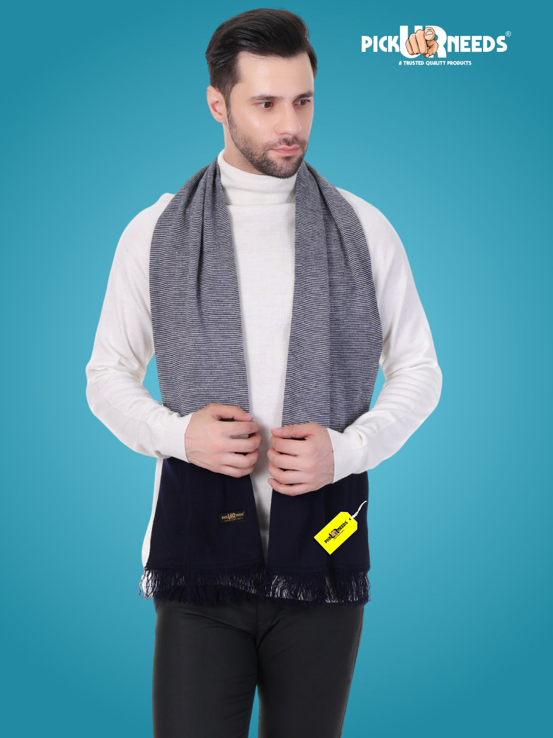 Pick Ur Needs Men's Stylish Striped Knitted Winter Scarf | Soft, Warm & Breathable Muffler for Casual & Formal Wear