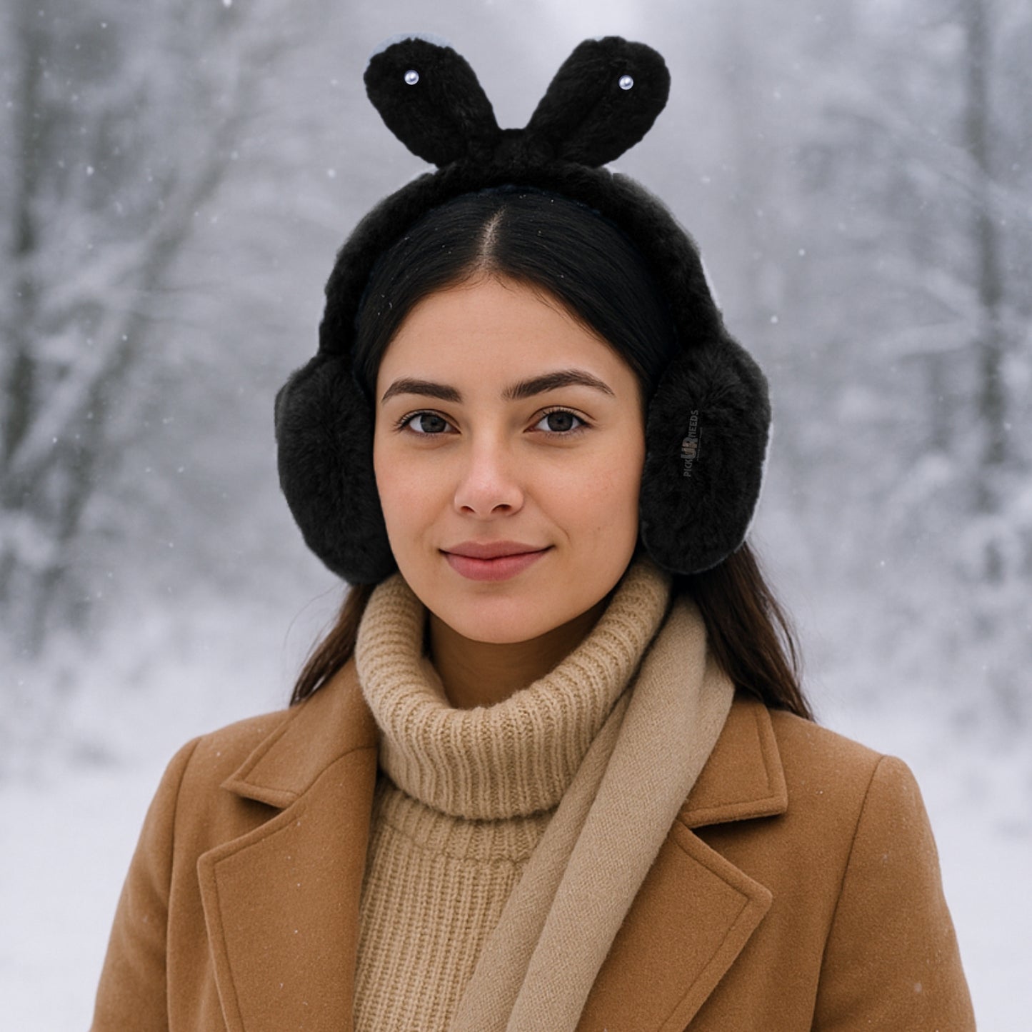 Pick Ur Needs Plush Earmuffs for Women & Girls with Stone Detail – Foldable Ultra-Soft Ear Warmers, Lightweight Winter Ear Muffs, Warm & Comfortable Cold Weather Accessory