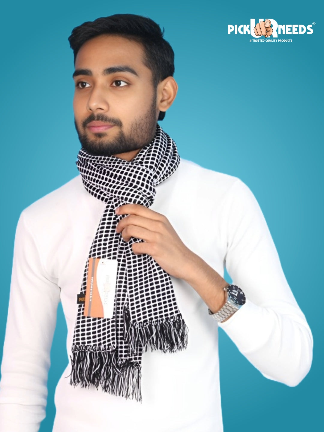 Pick Ur Needs Premium Winter Muffler Soft Warm Woolen for Men Scarf with Stylish Check Pattern Long & Comfortable Cold Weather Neck Wrap