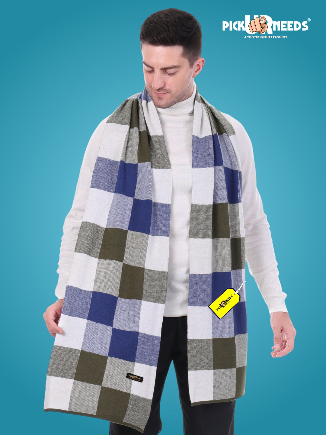 Pick Ur Needs Men’s Woolen Muffler Stylish Checked Soft & Warm Wool Blend Winter Scarf Hand Washable Neck Wrap
